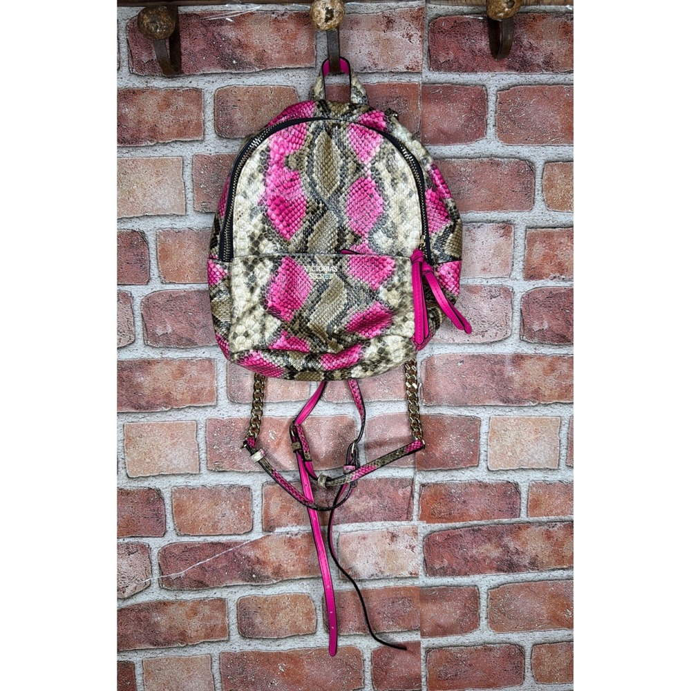 Victoria's Secret Pink Python Snakeskin Mini Backpack Gold‎ Chain Straps Rare